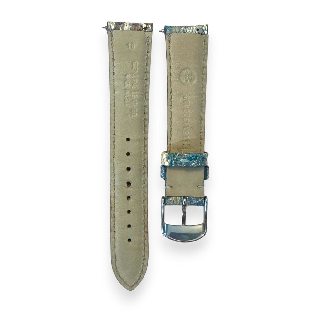 MICHELE 18mm Aqua Haze Metallic Snakeskin Print Genuine Leather Watch Strap Band - Picture 5 of 7